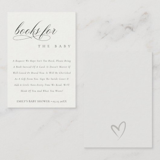 Einfache Script-Schwarz-weiße Bücher für Babydusch Begleitkarte (Vorne/Hinten)