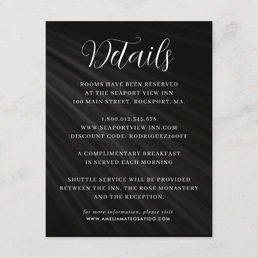 Einfache Script-Schwarz-weiße Hochzeitsdetails Begleitkarte (Vorderseite)