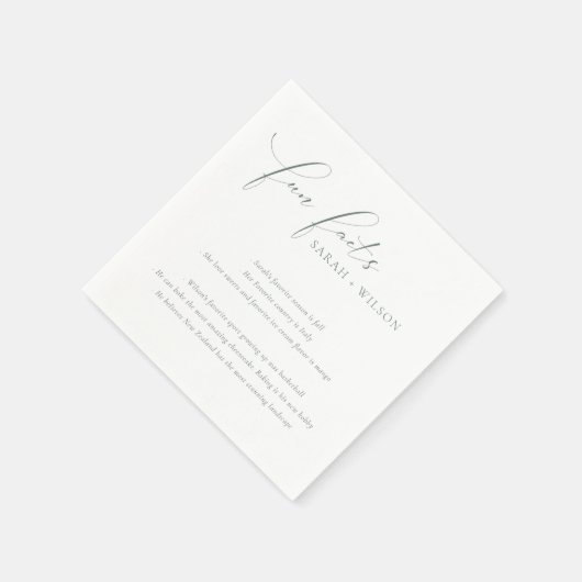 Einfache Script-Schwarz-weiße Hochzeitsspass-Fakte Serviette (Ecke)