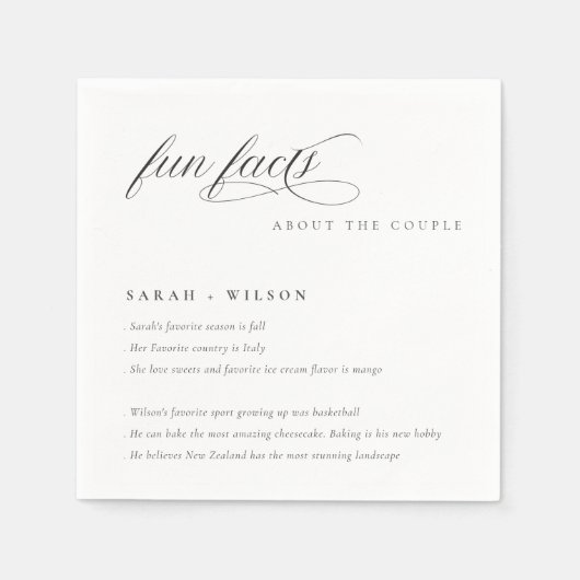 Einfache Script-Schwarz-weiße Hochzeitsspass-Fakte Serviette (Vorderseite)