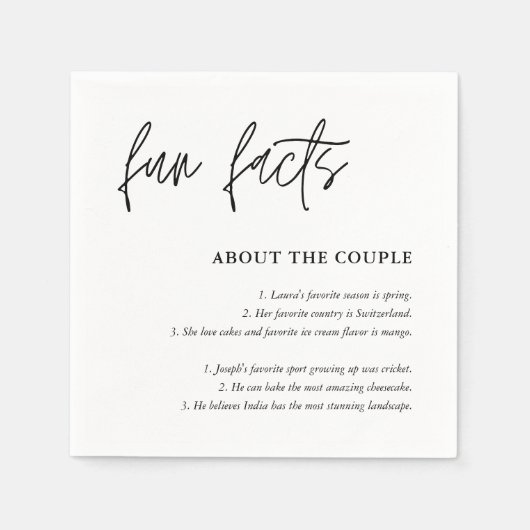 Einfache Script-Schwarz-weiße Hochzeitsspass-Fakte Serviette (Vorderseite)