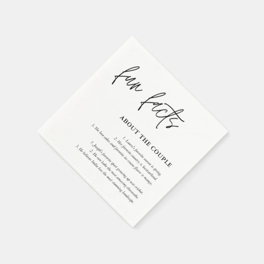 Einfache Script-Schwarz-weiße Hochzeitsspass-Fakte Serviette (Ecke)