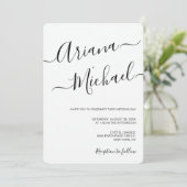 Einfache Script Schwarz-weiße Lässig Chic Hochzeit Einladung (Stehend Vorderseite)