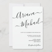Einfache Script Schwarz-weiße Lässig Chic Hochzeit Einladung (Vorderseite)