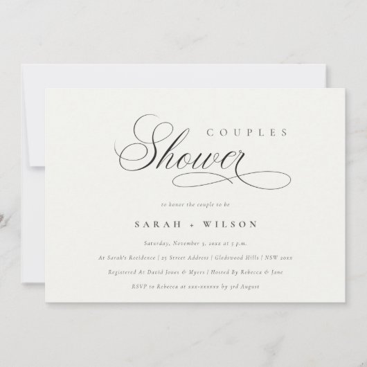 Einfache Script Schwarz-weißen Paare Dusche laden  Dankeskarte (Vorderseite)