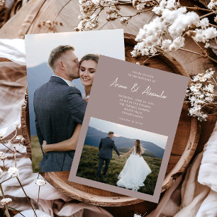 Einfache Script Taupe Zwei Foto Hochzeit Einladung