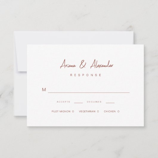 Einfache Script Terracotta Wedding RSVP Karte (Vorderseite)
