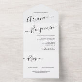 Einfache Script Typografie Schwarz-Weiß-Hochzeit All In One Einladung (Innen Boden)