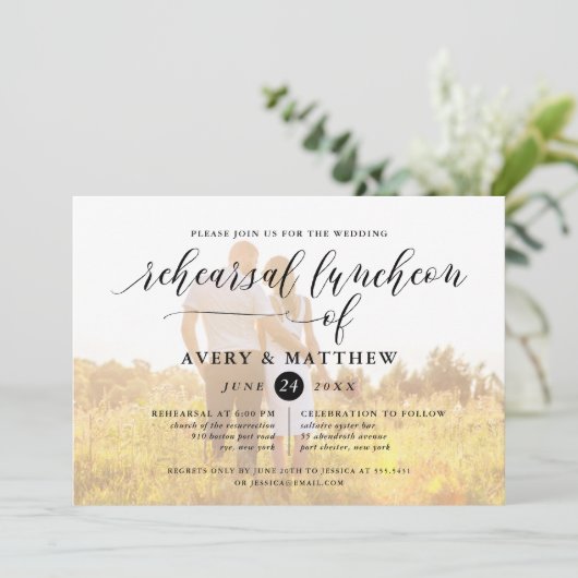 Einfache Script Typografy Foto Probe Luncheon Einladung (Stehend Vorderseite)