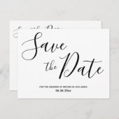 Einfache Script-White-Save the Date-Postkarten Ankündigungspostkarte (Vorne/Hinten)