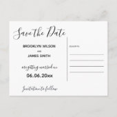 Einfache Script-White-Save the Date-Postkarten Ankündigungspostkarte (Rückseite)