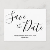 Einfache Script-White-Save the Date-Postkarten Ankündigungspostkarte (Vorderseite)