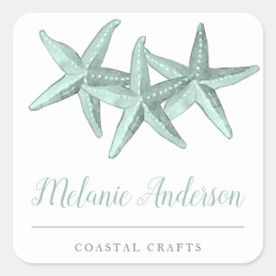 Einfache Seaglass Aquarellstarfish-Küstenhandwerk Quadratischer Aufkleber