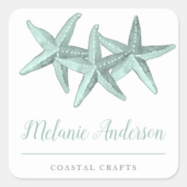 Einfache Seaglass Wasserfarbe Seeküstenhandwerk Quadratischer Aufkleber
