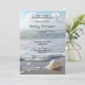 Einfache Seashell Beach Baby Dusche Einladung (Stehend Vorderseite)