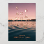 Einfache Seenlandschaft Save the Date Folieneinladung (Vorderseite)