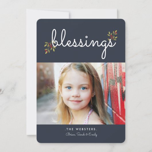 Einfache Segnung Weihnachts-Fotokarte | Blau Feiertagskarte (Vorderseite)