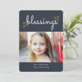 Einfache Segnung Weihnachts-Fotokarte | Blau Feiertagskarte (Stehend Vorderseite)