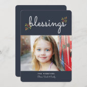 Einfache Segnung Weihnachts-Fotokarte | Blau Feiertagskarte (Vorne/Hinten)