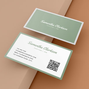 Einfache Seite Green Curry Script Border QR Code Visitenkarte