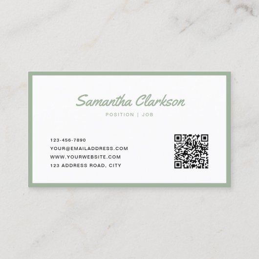 Einfache Seite Green Curry Script Border QR Code Visitenkarte (Rückseite)