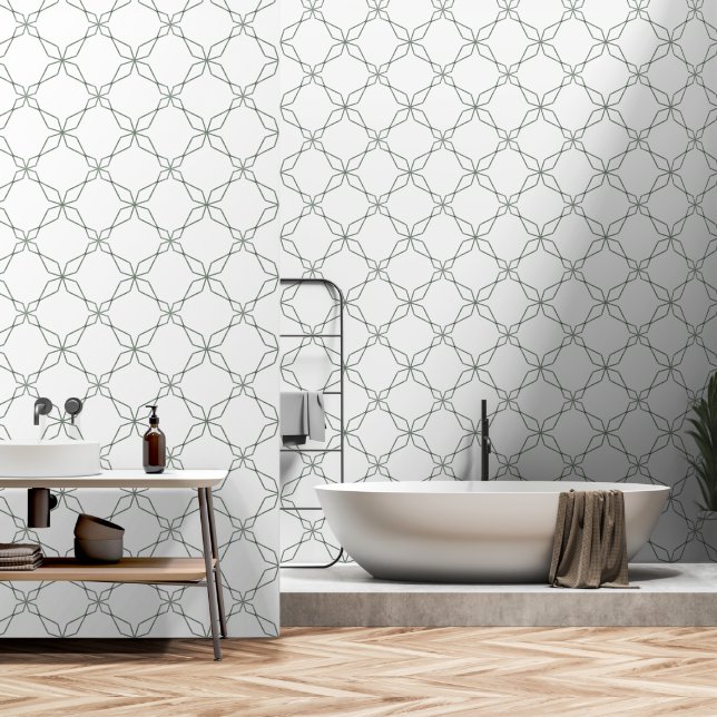 Einfache Seite Green Geometric Diamond Tapete (Badezimmer)