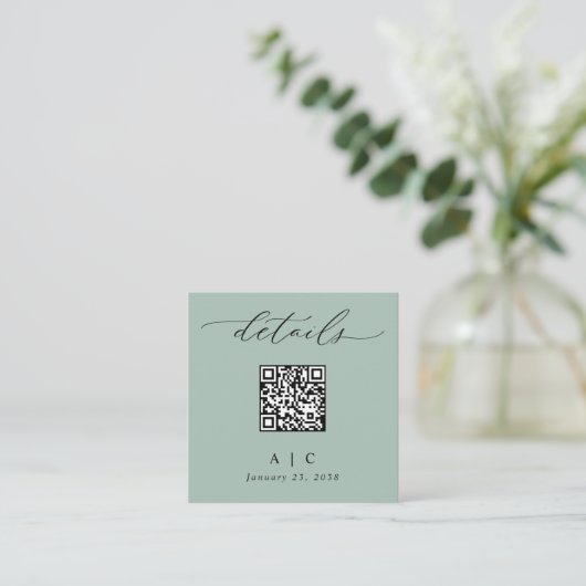 Einfache Seite Green QR Code Hochzeitdetails Begleitkarte (Stehend Vorderseite)