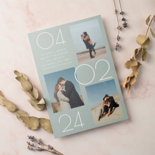 Einfache Seite Grün 3 Foto Hochzeit speichern das  Magneteinladung