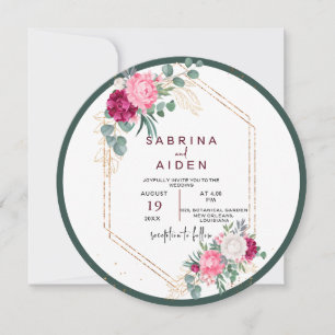 Einfache Seite Grün Blush Pink Floral Wedding Einladung