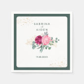 Einfache Seite Grün | Blush Pink Floral Wedding Serviette (Vorderseite)