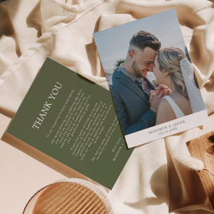 Einfache Seite grün mit Foto Hochzeit Dankeskarte