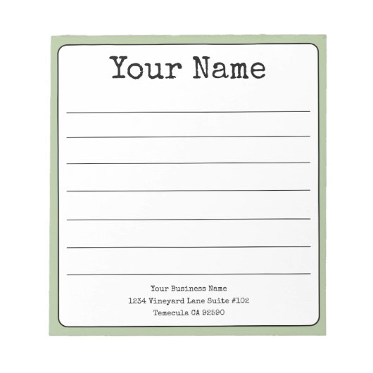 Einfache Seite Grün Retro Fügen Sie Ihren Namen al Notizblock (Vorderseite)