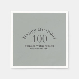 Einfache Seite Grün und Kohle Grau 100. Geburtstag Serviette