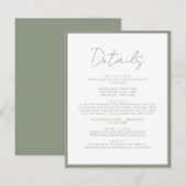 Einfache Seite Grün weiße Skripte Hochzeitsdetails Begleitkarte (Vorne/Hinten)