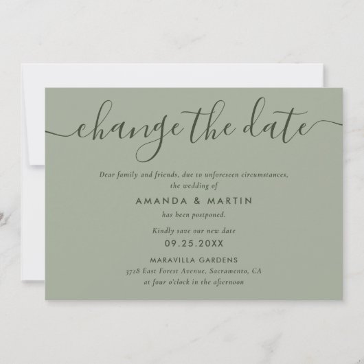 Einfache Seite Grüne Änderung Datum Zurückstellung Ankündigung (Vorderseite)