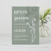 Einfache Seite Grüne Blätter Hochzeit Einladung (Stehend Vorderseite)