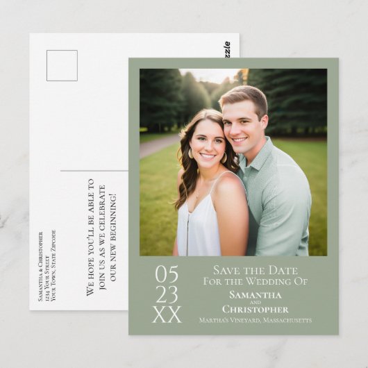 Einfache Seite Grüne Hochzeit Speichern Sie das Da Postkarte (Vorne/Hinten)