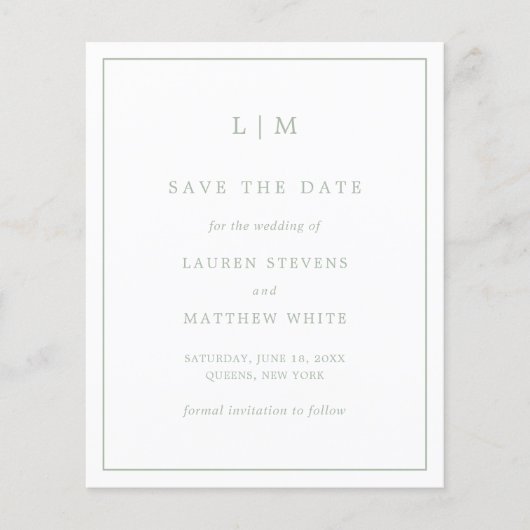 Einfache Seite Grünes Budget Hochzeit speichern Si (Vorderseite)