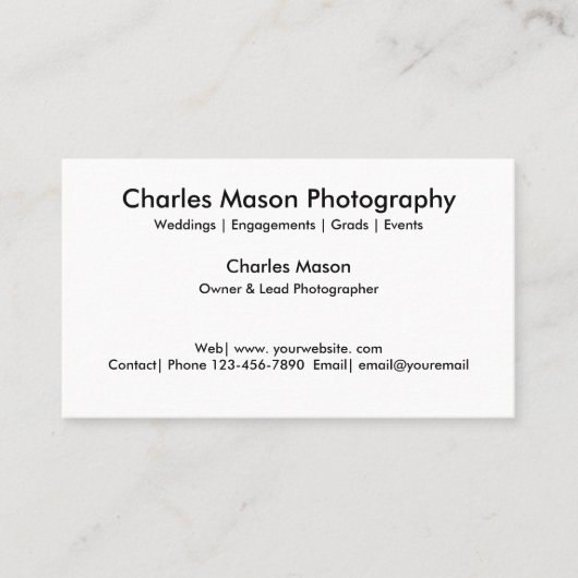 Einfache Seitenentwurf des Fotograf-zwei Visitenkarte (Vorderseite)