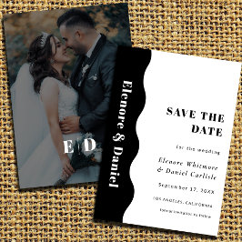 Einfache Seitenwelle Schwarz-Weiß-Foto-Hochzeit Save The Date
