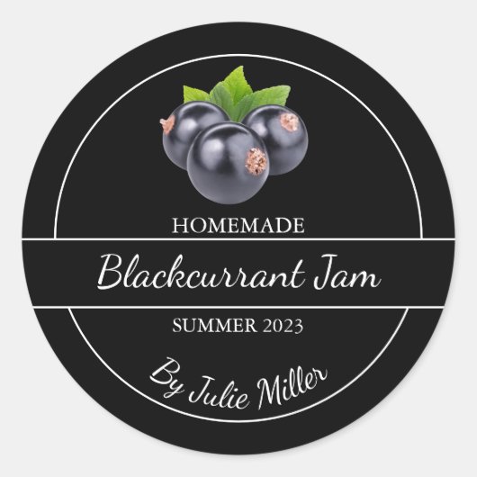 Einfache, selbst gemachte Blackcurrant-Jam-Label Runder Aufkleber (Vorderseite)