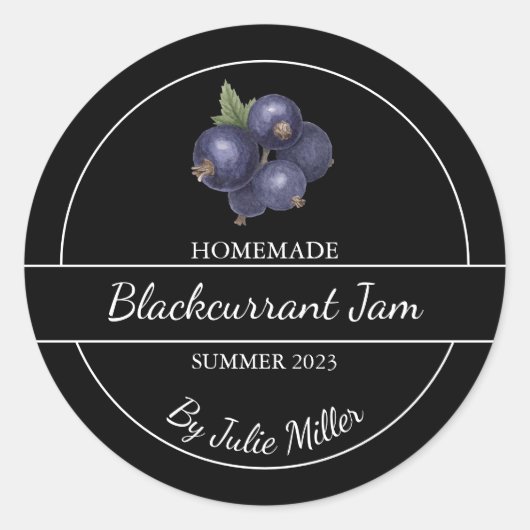 Einfache, selbst gemachte Blackcurrant-Jam-Label Runder Aufkleber (Vorderseite)