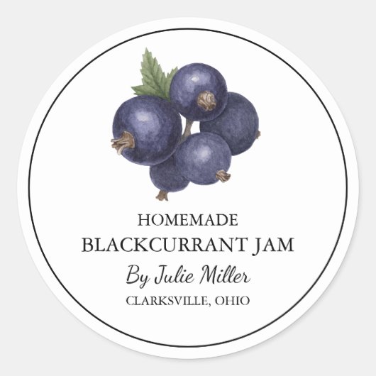 Einfache, selbst gemachte Blackcurrant-Jam-Label Runder Aufkleber (Vorderseite)