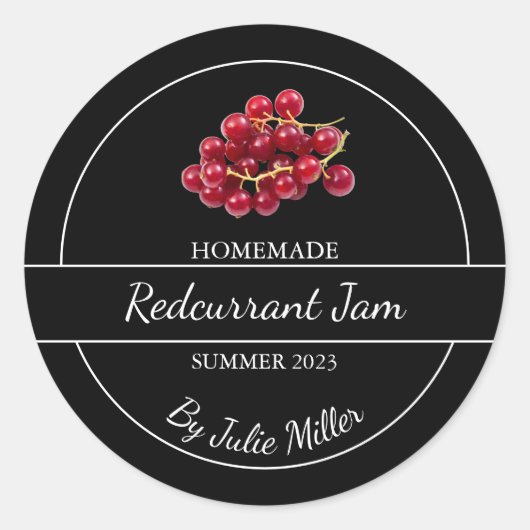 Einfache, selbst gemachte Redcurrant-Jam-Label Runder Aufkleber (Vorderseite)