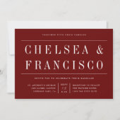 Einfache Serif-Moderne Typografie Burgundy Wedding Einladung (Vorderseite)