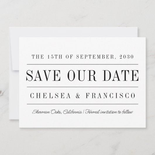 Einfache Serif-Moderne Typografie Hochzeit Save The Date (Vorderseite)
