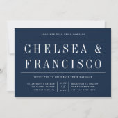 Einfache Serif-Moderne Typografie Navy Blue Weddin Einladung (Vorderseite)