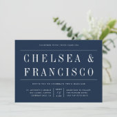 Einfache Serif-Moderne Typografie Navy Blue Weddin Einladung (Stehend Vorderseite)