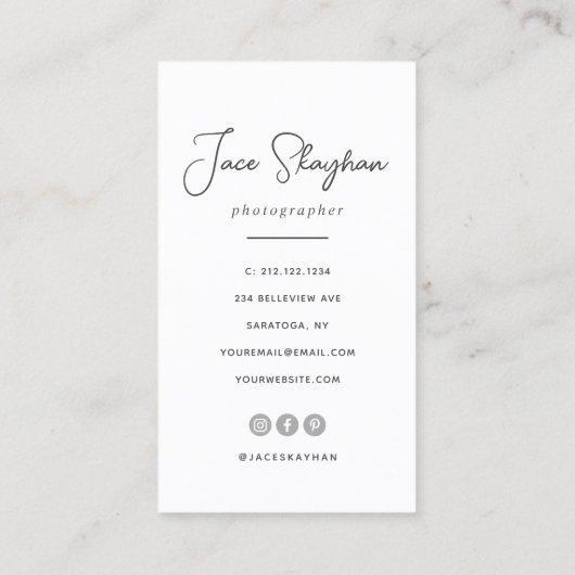 Einfache Signatur Elegante Script-Fotografie Visitenkarte (Rückseite)