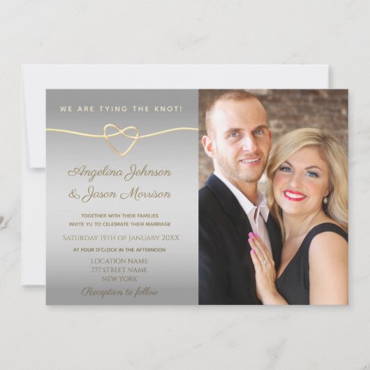Einfache Silber- und Gold-Foto-Hochzeit Einladung (Vorderseite)